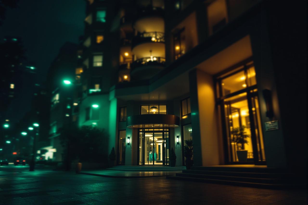 深夜公寓楼下，神秘女子独自离开的场景